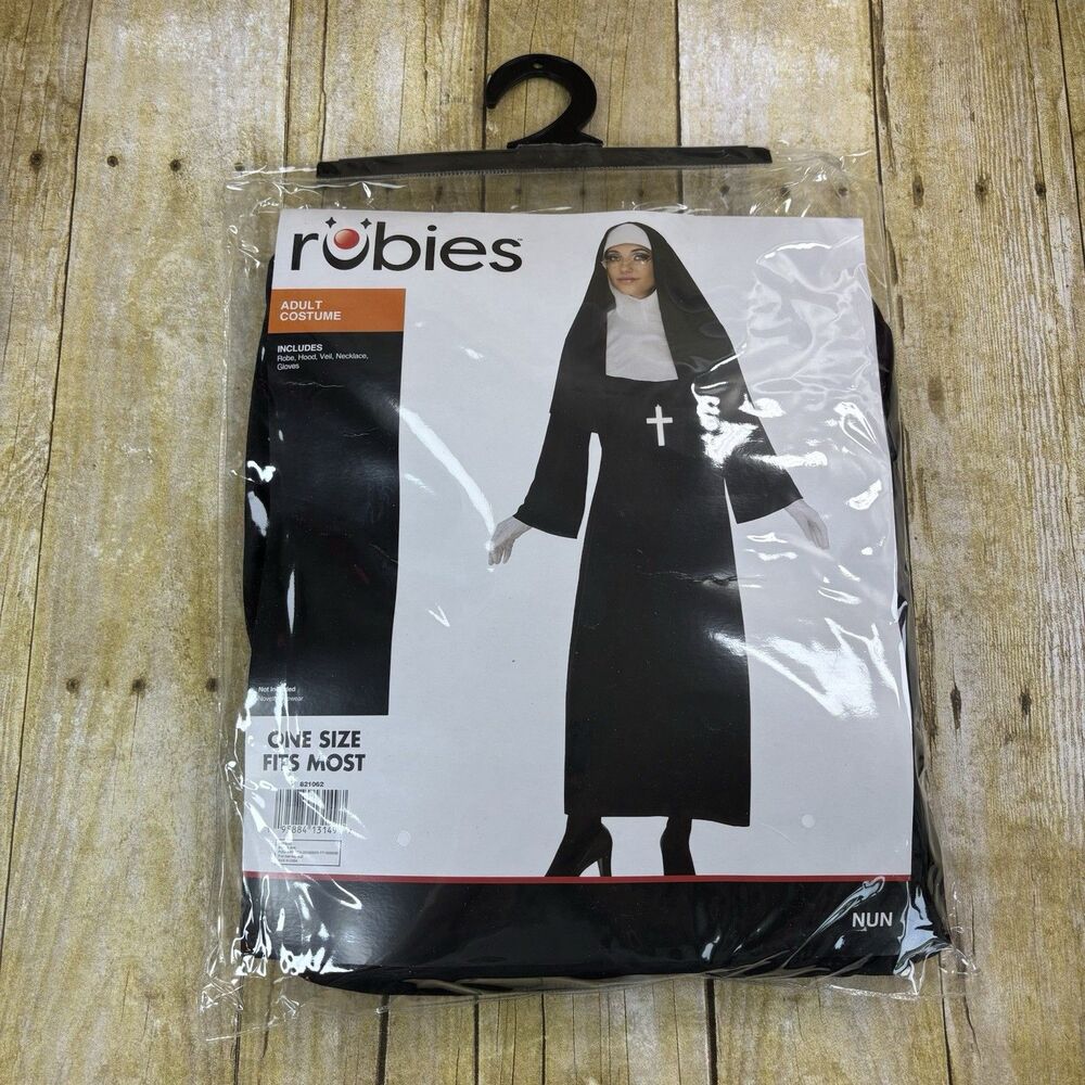 Rubies Nun Costume Women One Size Robe Hood Veil Necklace Gloves New Halloween